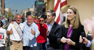 El candidato Jack Ciattarelli junto a José Arango, hispano y líder del Partido Republicano del condado de Hudson. (der) la candidata Mikie Sherrill, del Partido Democrata, postulan a la gobernacion de Nueva Jersey. Fotos Social Media y EFE